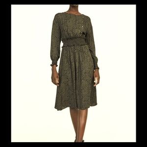 Zara khaki green animal leopard midi dress
